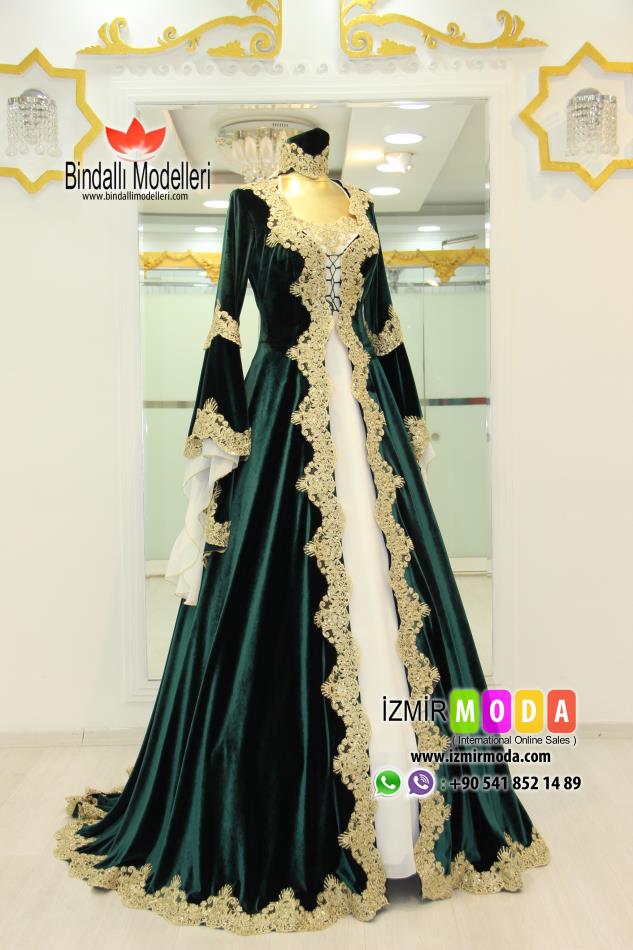 Kaftan-Kadife-T3502 Yeşil